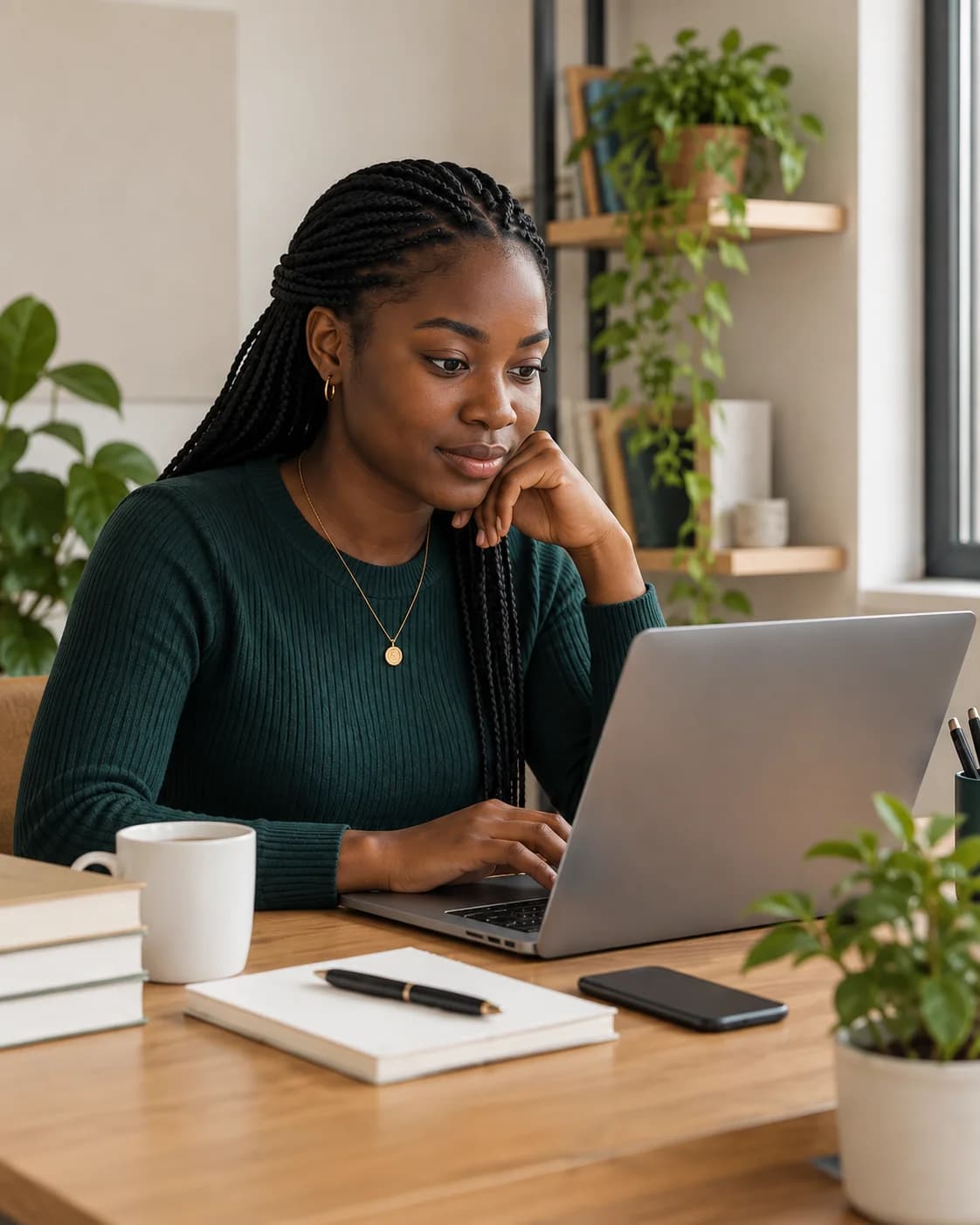 Une candidate relit son CV sur son ordinateur portable.